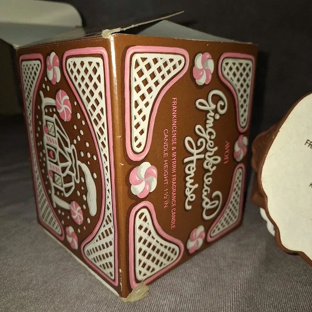 Avon Candy Cane & Holly 2 Bayberry Fragrance Taper Candles & Gingerbread House